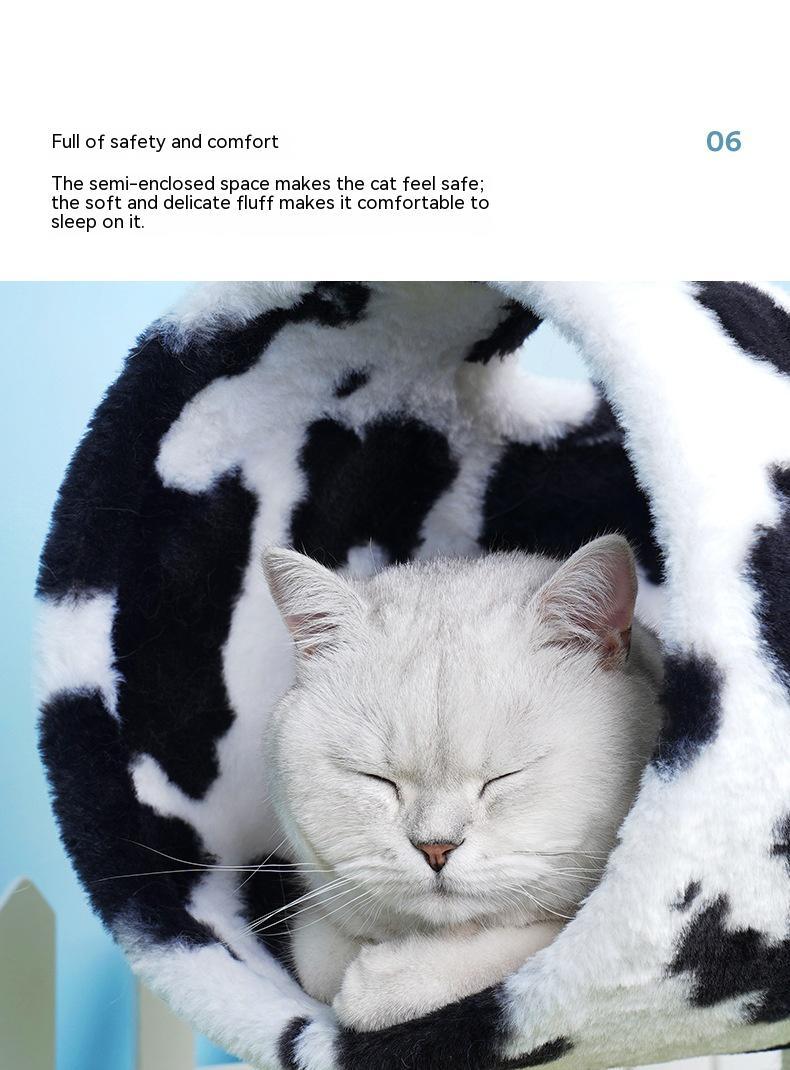 HKM-9310397 Cow Print Cat Climbing Frame with Scratching Post and Shelf for Playtime