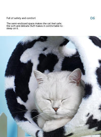 HKM-9310397 Cow Print Cat Climbing Frame with Scratching Post and Shelf for Playtime