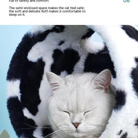HKM-9310397 Cow Print Cat Climbing Frame with Scratching Post and Shelf for Playtime