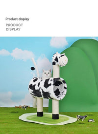 HKM-9310397 Cow Print Cat Climbing Frame with Scratching Post and Shelf for Playtime