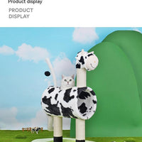 HKM-9310397 Cow Print Cat Climbing Frame with Scratching Post and Shelf for Playtime