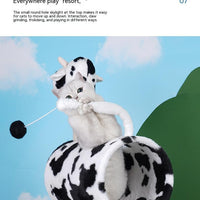 HKM-9310397 Cow Print Cat Climbing Frame with Scratching Post and Shelf for Playtime
