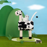 HKM-9310397 Cow Print Cat Climbing Frame with Scratching Post and Shelf for Playtime