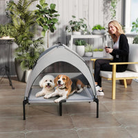 HKM-9310781 Elevated Dog Bed with Removable Canopy, Portable Outdoor Pet Cot with Cooling Pad and Storage Bag
