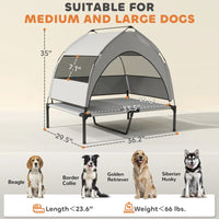 HKM-9310781 Elevated Dog Bed with Removable Canopy, Portable Outdoor Pet Cot with Cooling Pad and Storage Bag