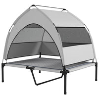 HKM-9310781 Elevated Dog Bed with Removable Canopy, Portable Outdoor Pet Cot with Cooling Pad and Storage Bag