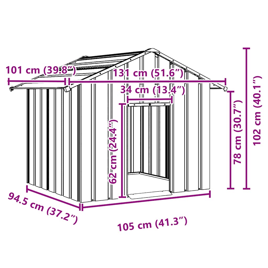 HKM-9311165 Galvanized Steel Doghouse with Roof - Anthracite, Various Sizes Available