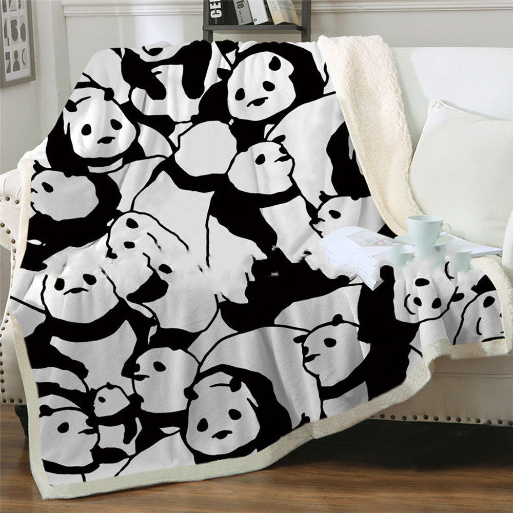 HKM-931283 Panda Series Cartoon Flannel Coral Fleece Blanket - Soft Cotton Quilted Design