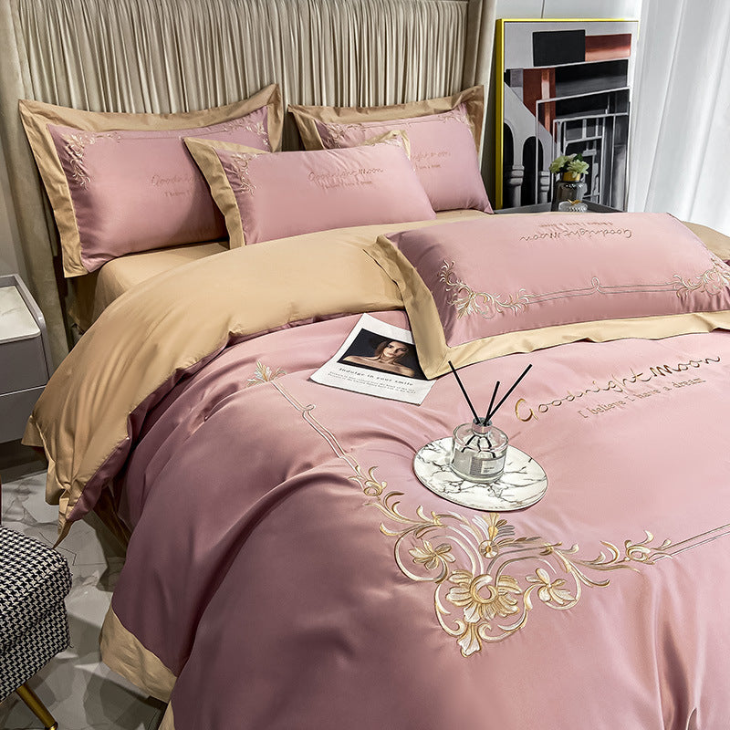 HKM-931283 Pure Cotton Embroidered Bedding Set, 4-Piece Collection, Various Colors and Sizes Available