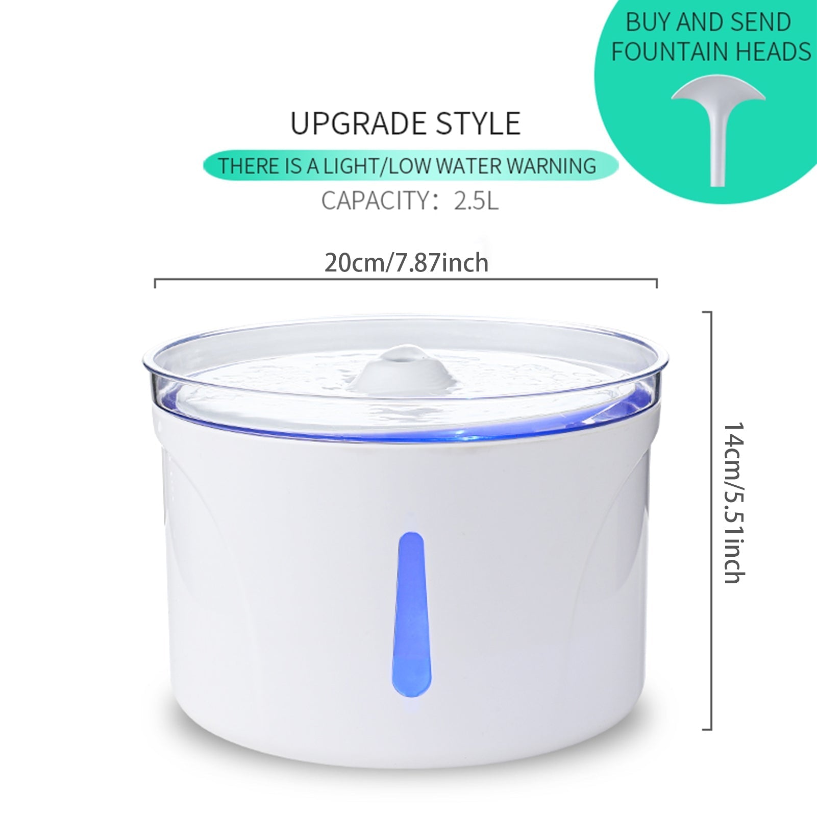 HKM-9312957 Automatic Pet Drinking Fountain with LED Indicator and High-Efficiency Filter System for Cats and Dogs, 2.5L Capacity