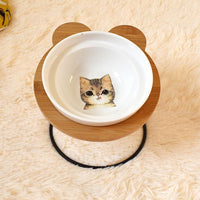 HKM-9313085 Ceramic Cat Bowl Holder with Rack ¨C Various Colors and Single/Double Bowl Options