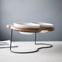 HKM-9313085 Ceramic Cat Bowl Holder with Rack ¨C Various Colors and Single/Double Bowl Options