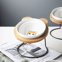 HKM-9313085 Ceramic Cat Bowl Holder with Rack ¨C Various Colors and Single/Double Bowl Options