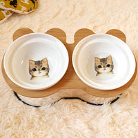 HKM-9313085 Ceramic Cat Bowl Holder with Rack ¨C Various Colors and Single/Double Bowl Options