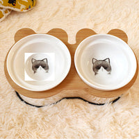 HKM-9313085 Ceramic Cat Bowl Holder with Rack ¨C Various Colors and Single/Double Bowl Options