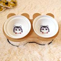 HKM-9313085 Ceramic Cat Bowl Holder with Rack ¨C Various Colors and Single/Double Bowl Options