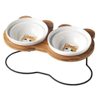HKM-9313085 Ceramic Cat Bowl Holder with Rack ¨C Various Colors and Single/Double Bowl Options