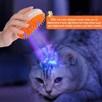 HKM-9314365 4-in-1 Steamy Cat Brush with Vibration Massage, Water Spray, and Ringworm Detector for Grooming and Shedding Control