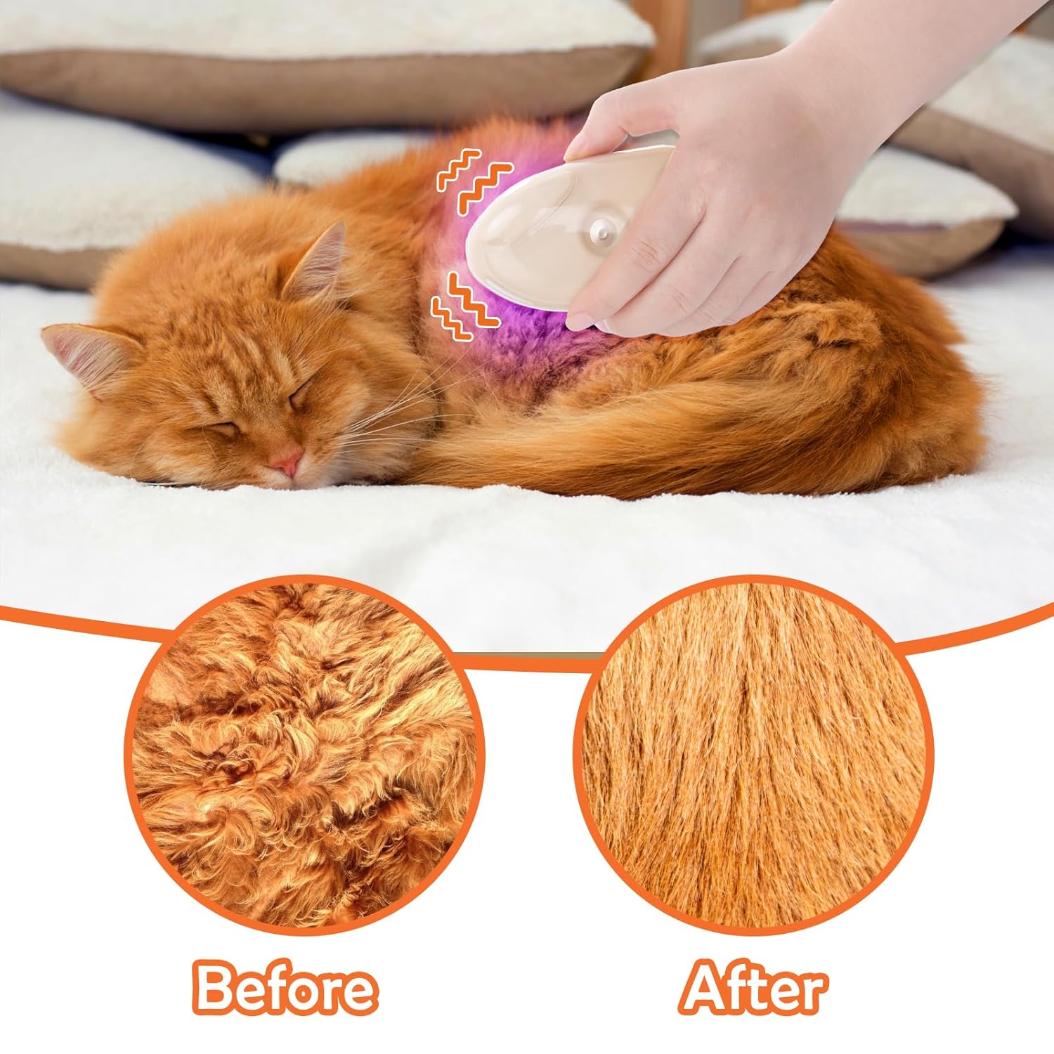 HKM-9314365 4-in-1 Steamy Cat Brush with Vibration Massage, Water Spray, and Ringworm Detector for Grooming and Shedding Control