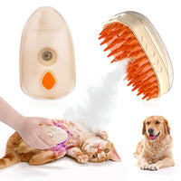 HKM-9314365 4-in-1 Steamy Cat Brush with Vibration Massage, Water Spray, and Ringworm Detector for Grooming and Shedding Control