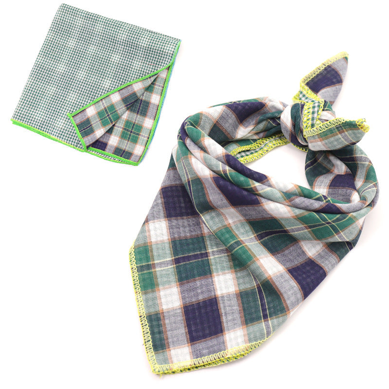 HKM-9314493 Plaid Double-Sided Cotton Pet Scarf - Fashionable and Versatile Design for Your Pet
