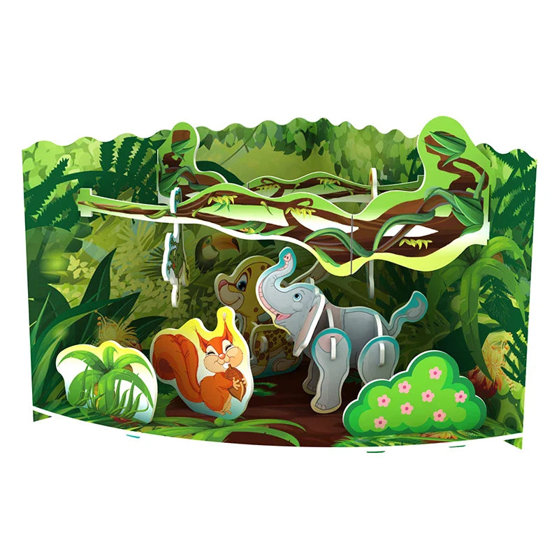 HKM-931539 3D Educational Cardboard Animal Puzzle for Children 2-4 Years, DIY Building Blocks, 51-100 Pieces