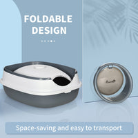 HKM-9318333 Dome Covered Cat Litter Box with Lid, White and Gray, Features Privacy Door, Grate, and Litter Scoop