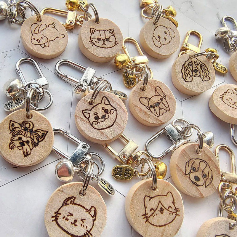 HKM-9318717 Double-Sided Wooden Dog ID Card Decoration in Gold, Silver, and Brown