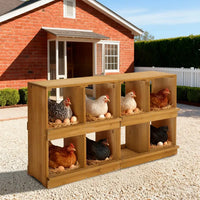 HKM-9318845 Wooden Nesting Box for Chickens and Ducks with 8 Compartments, Ideal for Egg Laying