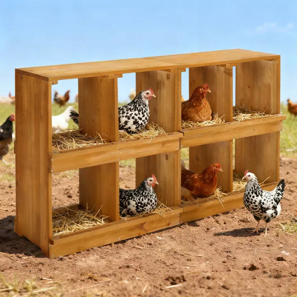 HKM-9318845 Wooden Nesting Box for Chickens and Ducks with 8 Compartments, Ideal for Egg Laying