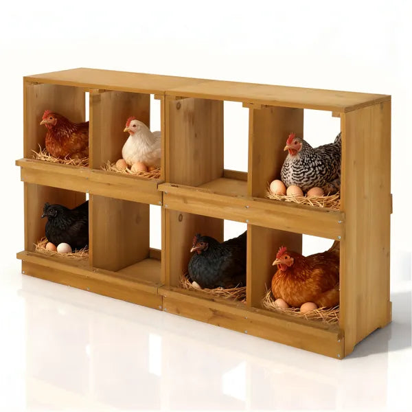 HKM-9318845 Wooden Nesting Box for Chickens and Ducks with 8 Compartments, Ideal for Egg Laying