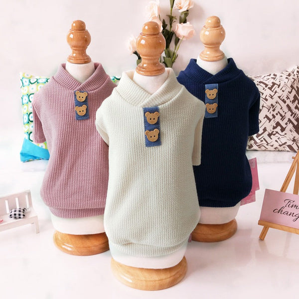 HKM-9320637 Casual Cotton Two-Legged Dog Sweater in Lotus Root Pink, Beige, and Dark Blue