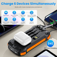 HKM-932179 Portable 49,800mAh Solar Power Bank with Built-In Cables, Wireless Charging, and LED Flashlight for Outdoor Adventures