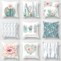 HKM-932179 Watercolor Cactus Flowers Green Succulents Cushion Cover, 45cm x 45cm, Durable Chemical Fiber, Easy Clean with Zipper