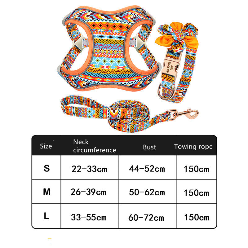 HKM-9321917 Small Dog Vest with Collar, Strap, and Chain - Adjustable Polyester in Cactus Print