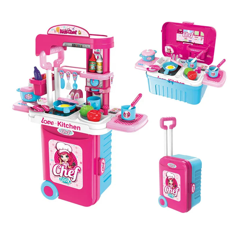 HKM-932627 3-in-1 Pretend Play Kitchen Set with Lights and Sounds for Kids Ages 2-7