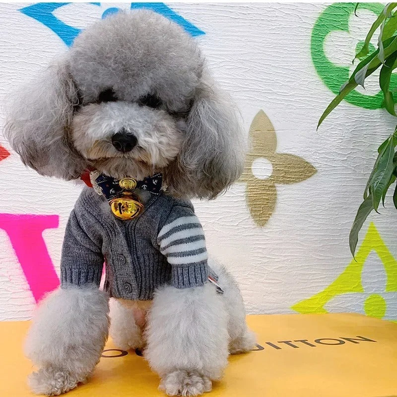 HKM-9326397 Cozy Gray Cardigan Sweater for Dogs in Various Sizes