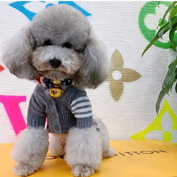 HKM-9326397 Cozy Gray Cardigan Sweater for Dogs in Various Sizes