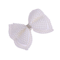 HKM-932691 Pearl Bow Hair Clip with White Crystal Accent for Women
