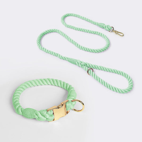 HKM-9328189 Gradient Colored Cotton Rope Pet Collar with 150cm Leash - Multiple Sizes and Vibrant Color Options