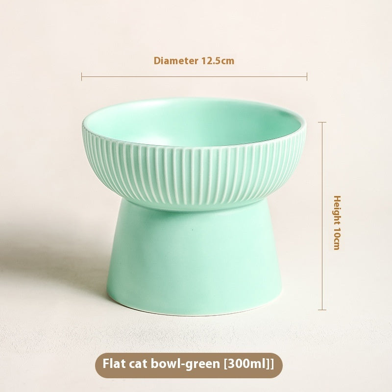 HKM-9328573 Anti-Tumble Porcelain Pet Rice Bowl in Striped Design - Multiple Color Options