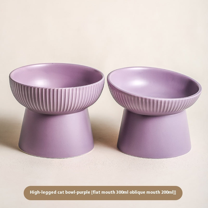 HKM-9328573 Anti-Tumble Porcelain Pet Rice Bowl in Striped Design - Multiple Color Options