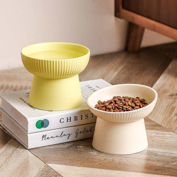 HKM-9328573 Anti-Tumble Porcelain Pet Rice Bowl in Striped Design - Multiple Color Options