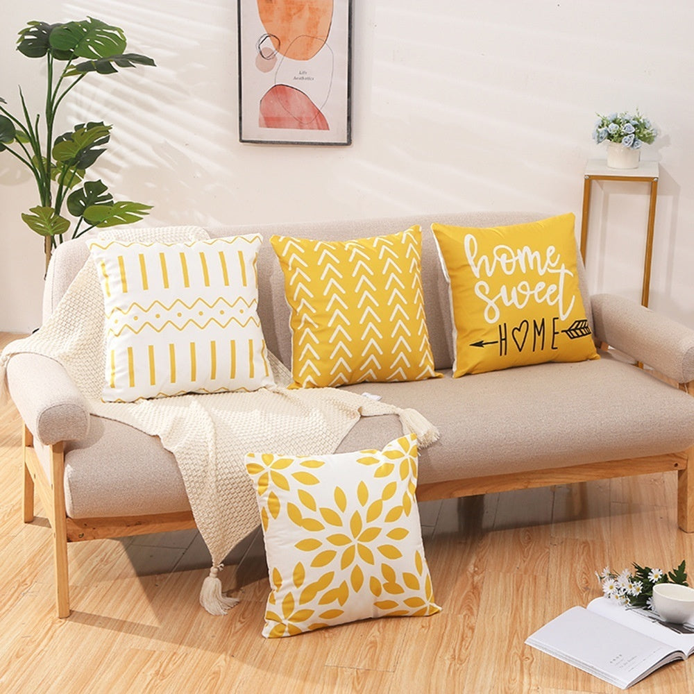 HKM-933011 Nordic Style Ink-Painting Plum Blossom Yellow Flower Cushion Cover 45x45cm