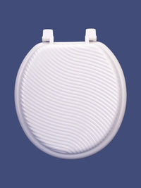 HKM-933139 White MDF Wooden Toilet Seat Cover with Soft Close Mechanism - Round Shape for Bathroom Use