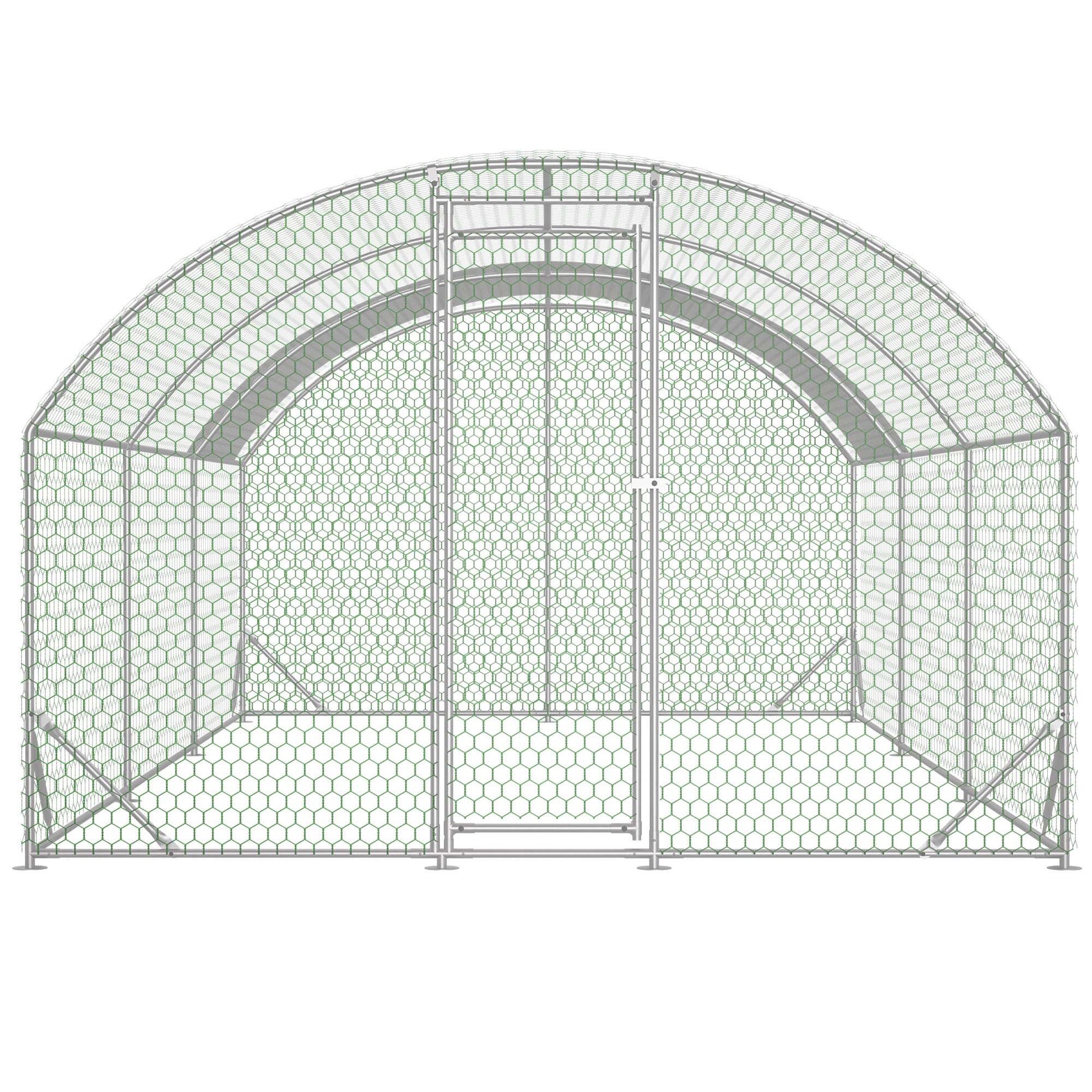 HKM-9332029 Large Metal Chicken Coop with Waterproof Dome Cover, Walk-In Design for Outdoor Use - 9.84' x 19.68' x 6.56'