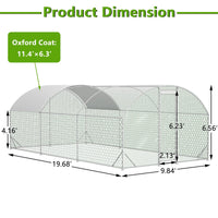 HKM-9332029 Large Metal Chicken Coop with Waterproof Dome Cover, Walk-In Design for Outdoor Use - 9.84' x 19.68' x 6.56'