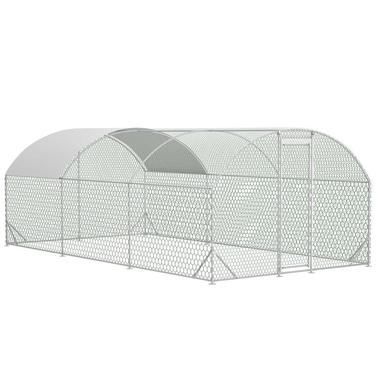 HKM-9332029 Large Metal Chicken Coop with Waterproof Dome Cover, Walk-In Design for Outdoor Use - 9.84' x 19.68' x 6.56'