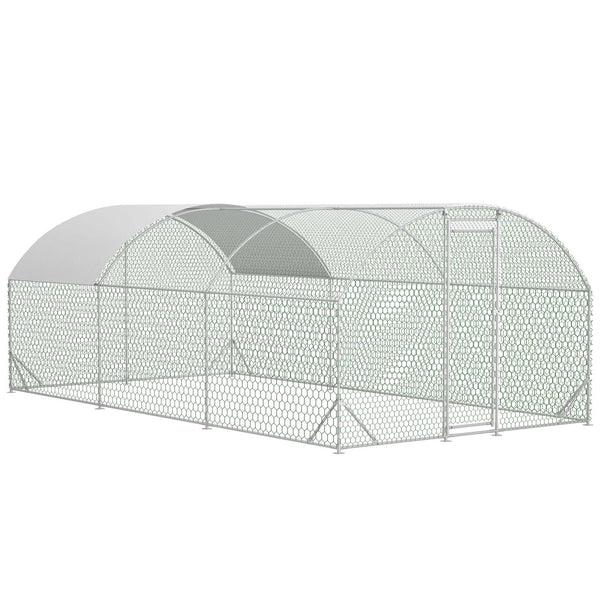 HKM-9332029 Large Metal Chicken Coop with Waterproof Dome Cover, Walk-In Design for Outdoor Use - 9.84' x 19.68' x 6.56'