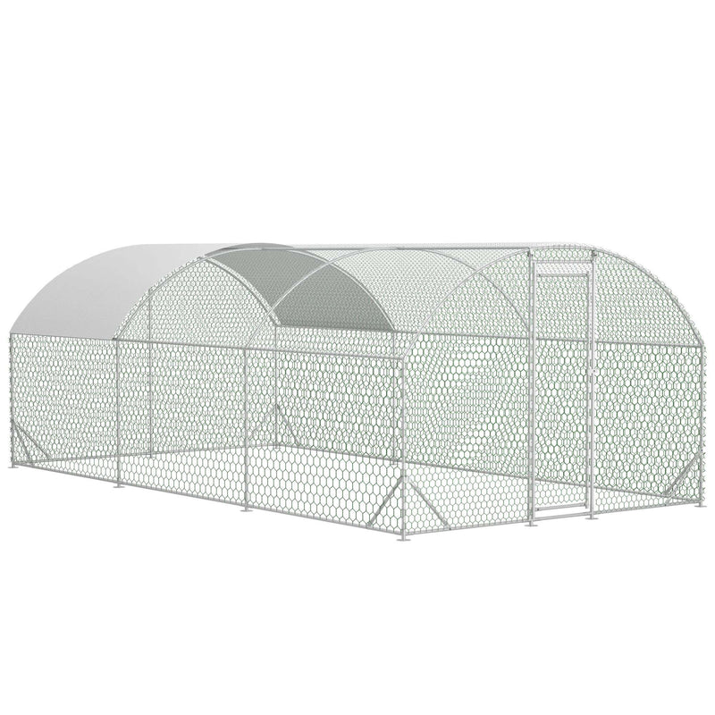 HKM-9332029 Large Metal Chicken Coop with Waterproof Dome Cover, Walk-In Design for Outdoor Use - 9.84' x 19.68' x 6.56'